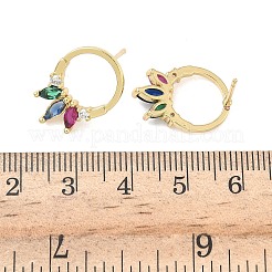 真鍮製マイクロパヴェキュービックジルコニアスタッドピアス  リング付き馬の目  ラックめっき  長持ちメッキ  カドミウムフリー＆鉛フリー  18KGP本金メッキ  18.5x13mm&nbsp;EJEW-G452-01G