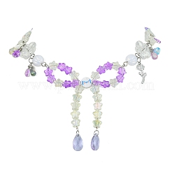 Alloy Leaf & Flower & Bowknot Pendant Necklace&nbsp;NJEW-FZ00007