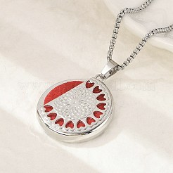 316 Surgical Stainless Steel Aromatherapy Diffuser Perfume Hollow Flat Round Pendant Box Chain Necklaces&nbsp;NJEW-R016-01P-02