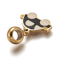 304ステンレススチール製ヨーロピアンダングルチャーム  大穴ペンダント  エナメル  車  ゴールドカラー  22mm  穴：4.5mm  ペンダント：12.5x16x1.5mm&nbsp;STAS-I177-25B
