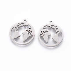 変色しない201ステンレススチールペンダント  手動研磨  地球  ステンレス鋼色  18x16x1.5mm  穴：1.2mm&nbsp;STAS-F231-068P