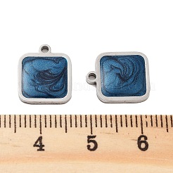 304ステンレススチールエナメルチャーム  スクエアチャーム  マリンブルー  ステンレス鋼色  13x11x2mm  穴：1.2mm&nbsp;STAS-Z078-22P