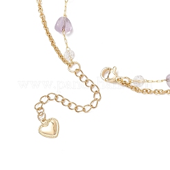 304 Stainless Steel Bowknot Pendant Natural Amethyst Nuggets Link Chain Double Layer Necklaces for Women&nbsp;NJEW-JN05399-02