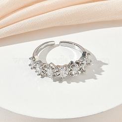 Brass Micro Pave Cubic Zirconia Cuff Open Rings&nbsp;RJEW-C163-02P
