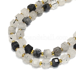 天然ブラックルチルクォーツビーズ連  多面カット  キューブ  6.5~7.5x6.5~7.5x6.5~7.5mm  穴：1.2mm  約43~44個/連  15.35~15.55インチ（39~39.5cm）&nbsp;G-I376-D84-01