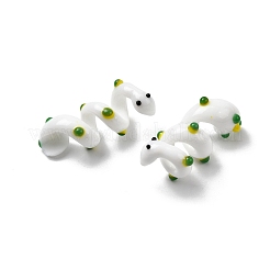手作りのランプワークエナメルビーズ  ヘビ  バンピー  ホワイト  27.5~31.5x15~20x14~16mm  穴：5~6mm&nbsp;LAMP-K039-35G