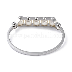 304ステンレススチール製ホワイトラウンドプラスチックビーズバングル  ステンレス鋼色  0.25cm～1/2インチ(1.3cm)  内径：1-3/4x2-1/4インチ（4.4x5.85cm）&nbsp;BJEW-G700-09P