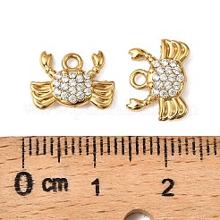 304ステンレススチールチャーム  キュービックジルコニア付き  イオンプレーティング（ip）  カニ  9x12x3mm  穴：1.4mm&nbsp;X-STAS-F321-01G-02