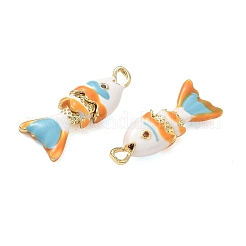 真鍮製マイクロパヴェオレンジレッドキュービックジルコニアペンダント  エナメル  魚のチャーム  ラックめっき  長持ちメッキ  鉛フリー＆カドミウムフリー  18KGP本金メッキ  オレンジ  21x8x4mm  穴：1.5x2.5mm&nbsp;KK-A268-05G-D01