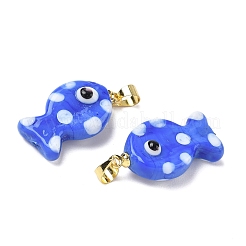 手作りランプワークペンダント  魚  真鍮  長持ちメッキ  ラックめっき  ゴールドカラー  藤紫色  23~24x13~14x7~8.5mm  穴：4.5x4mm&nbsp;LAMP-G168-04D