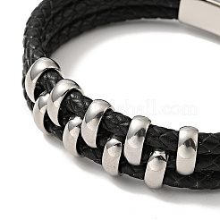 Leather Braided Triple Loops Multi-strand Bracelet with 304 Stainless Steel Magnetic Clasp for Men Women&nbsp;BJEW-C021-20