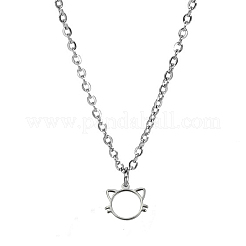 304ステンレススチールチャーム  中空  猫  ステンレス鋼色  10x11x1mm  穴：1mm&nbsp;STAS-CJC0008-19P