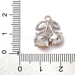 チェリー合金ペンダント  ラインストーン付き  レッド  プラチナ  16x14x6.5mm  穴：1.6mm&nbsp;PALLOY-S051-02C-P