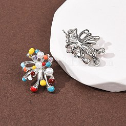 花火の真鍮マイクロパヴェキュービックジルコニアスタッドピアス  エナメルとABSプラスチック製の模造真珠付き  ラックめっき  長持ちメッキ  カドミウムフリー＆鉛フリー  プラチナ  21.5x16.5mm&nbsp;EJEW-C174-03P