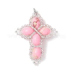 Dyed Synthetic Imperial Jasper with Glass Seed Beaded Pendants&nbsp;PALLOY-MZ01119
