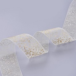 ナイロンオーガンジーリボン  金箔  ジュエリー作りのための  トウモロコシの穂の黄色  1インチ（26mm）  200ヤード/ロール（182.88メートル/ロール）&nbsp;SRIB-I004-03H