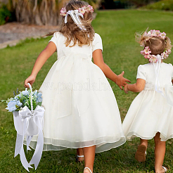 Bowknot Polyester Flower Baskets with Plastic Pearls Beads Handle&nbsp;AJEW-CP0010-63