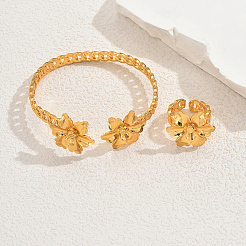 Elegant Brass Flower Cuff Ring & Bangle Set for Women&nbsp;DS4683