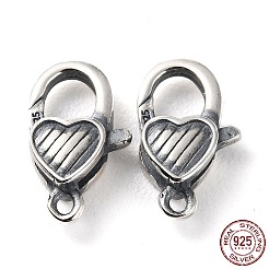 タイスターリングシルバーカニカン925個  ハート  スタンプ925個付き  アンティークシルバー  12.5x7.5x3.5mm  穴：1.2mm&nbsp;STER-D003-17AS