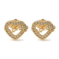 Valentine's Day Heart with Word Love Brass Micro Pave Clear Cubic Zirconia Stud Earrings&nbsp;EJEW-D305-22G-01