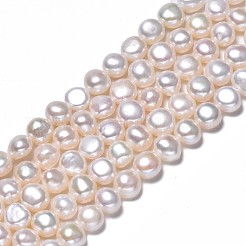天然養殖淡水パールビーズ連売り  ポテト  貝殻色  5~7.5x6~8.5x3.5~5.5mm  穴：0.8mm  約53~54個/連  14.09インチ〜14.45インチ（35.8cm〜36.7cm）&nbsp;PEAR-N014-07B
