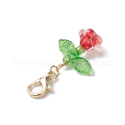 花のガラスとアクリルビーズのペンダント装飾  合金製カニカン付き  ミックスカラー  32mm&nbsp;HJEW-JM03045