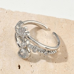 Brass Micro Pave Cubic Zirconia Cuff Open Rings&nbsp;RJEW-C163-11P