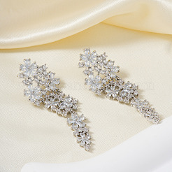 Elegant and Simple Brass Clear Cubic Zirconia Flower Tassel Stud Earrings&nbsp;GP2120-2