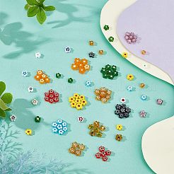 120個10色手作りミルフィオリガラスビーズ  花  ミックスカラー  6.4x3.2mm  穴：1mm  12個/カラー&nbsp;LAMP-FH0001-01