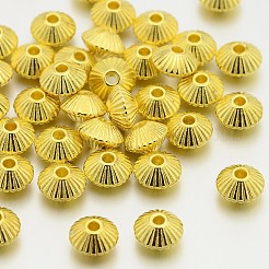 チベット風合金スペーサービーズ  鉛フリー＆カドミウムフリー  双円錐形  ゴールドカラー  7.5x4.6mm  穴：1mm&nbsp;K093Y011
