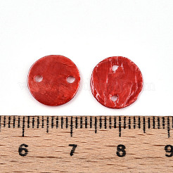 スプレー塗装された天然カピス貝のコネクタチャーム  ディスクリンク  クリムゾン  11~11.5x0.5~1.5mm  穴：1.2~1.6mm&nbsp;SSHEL-N039-03C