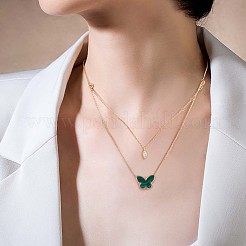 天然マラカイト バタフライ＆キュービックジルコニア オーバルペンダント 925連ネックレス  18 スターリングシルバー チャーム ブレスレット ネックレス ジュエリー セット 女性用  15.35KGP本金メッキ  39インチ（[2]cm）&nbsp;JN1057A