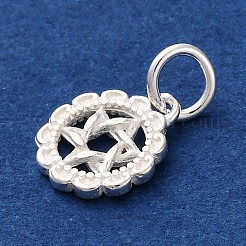 925 Sterling Silver Flower with Star of David Pattern Charms&nbsp;STER-G045-10S