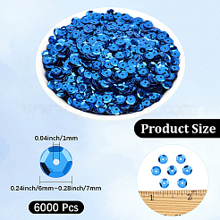 プラスチック製のスパンコールビーズ6000個  半カップ状のスパンコールビーズ  中ハート孔  ブルー  6~7x0.5mm  穴：1mm&nbsp;PVC-PA0001-01A