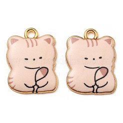 プリント合金ペンダント  ゴールドカラー  カドミウムフリー＆ニッケルフリー＆鉛フリー  猫の形のチャーム  ミスティローズ  22x17x3mm  穴：2mm&nbsp;ENAM-L042-07G-05