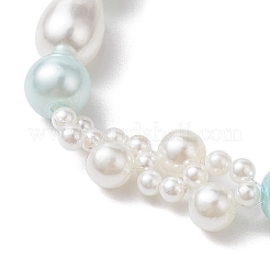 女性用ガラスシェルパール＆ABSプラスチック模造真珠ビーズブレスレット  アクアマリン  6-3/4インチ（17cm）  12mm&nbsp;BJEW-JB10597