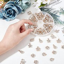 103個 6スタイル UVメッキ ABSプラスチックペンダント  アクリルと  クリスタルラインストーン付き  ライトゴールド  ティアドロップ＆バタフライ＆リング＆ハート＆スター  透明  103個/箱&nbsp;KY-CA0001-21