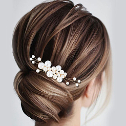 Copper Wire and ABS Imitation Pearl Hair Combs Sets for Women Girls&nbsp;OHAR-CY0001-20