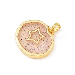 透明エポキシ樹脂真鍮ペンダント  ゴールドカラー  グリッターパウダー付き  スター  18x19.5x3mm  穴：5x3mm&nbsp;KK-B163-01G-04