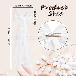 1個の鉄ワニのヘアクリップ  女の子用ガーゼロング蝶結び付き  ホワイト  500x190x21mm&nbsp;OHAR-DR0001-04