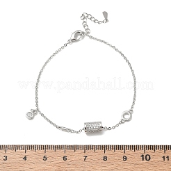 Brass Micro Pave Clear Cubic Zirconia Column Charm Bracelets&nbsp;KK-CBA6980-26P