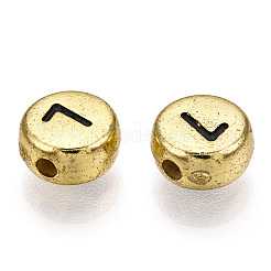メッキアクリルビーズ  ライン入り  番号付きのフラットラウンド  ゴールド  7x4mm  穴：1.5mm  約3600個/500g&nbsp;PACR-TAC0003-04G