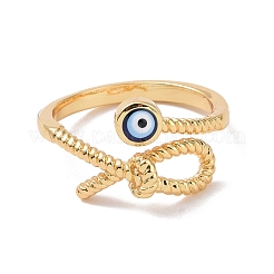 Enamel Evil Eye with Knot Open Cuff Ring with Clear Cubic Zirconia&nbsp;RJEW-P032-44G
