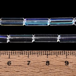 電気メッキ透明ガラスビーズ連売り  チューブ  虹メッキ  半分メッキ  透明  13~13.5x4~4.5mm  穴：0.5~0.8mm  約27~30個/連  13.98~15.75インチ（35.5~40cm）&nbsp;EGLA-Q132-02A-E01