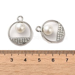 ラインストーン ペンダント付き合金  ABSの模造パールと  フラットラウンドのチャーム  プラチナ  22x18x9mm  穴：2.2mm&nbsp;FIND-B032-16P