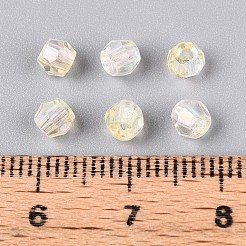 透明なスプレー塗装ガラスビーズ  コーン  ABカラーメッキ  多面カット  淡黄色  4~4.5x3.5mm  穴：1.4~1.6mm  約153個/10g&nbsp;X1-EGLA-N018-4mm-10