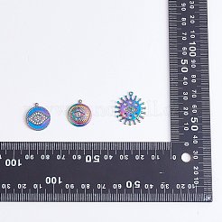 16個8スタイルアイテーマ304ステンレススチールラインストーンペンダント  hamsa hand/hand of miriam & flat round  虹色  17.5~23x11~21x2~3mm  穴：1.4~2mm  2個/スタイル&nbsp;STAS-SZ0002-85MC