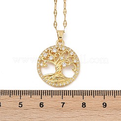 Brass Pave Full Cubic Zirconia Tree Of Life Pendant Necklaces&nbsp;NJEW-D309-01G-B
