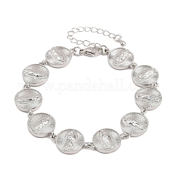 Flat Round with Virgin Mary Brass Link Chain for Women&nbsp;BJEW-K248-06B-P