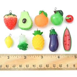 20個10スタイル不透明樹脂ペンダント  プラチナトーンの鉄ループ付き  模造食品  野菜と果物の魅力  ミックスカラー  15~41x12~21x12~20mm  穴：2mm  2個/スタイル&nbsp;RESI-FS0001-35